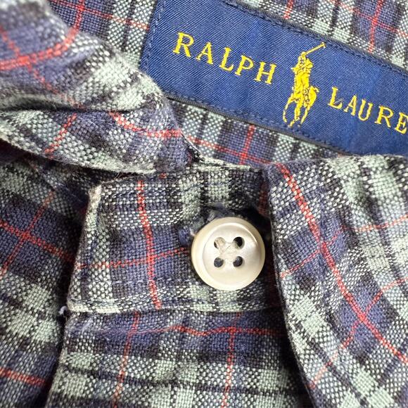 Ralph Lauren Shirt Men's Large Green Colorful Plaid Pony Logo Oxford Preppy OCBD - Picture 6 of 12